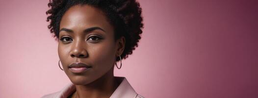 Attorney African American 3040 Woman Isolated On A Pink Background With Copy Space. photo