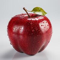 Red apple with leaf isolated on white background photo