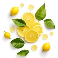 A set of sliced lemon isolated on white background. Top view photo