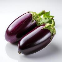 Eggplant and basil on white background. Clipping path included photo