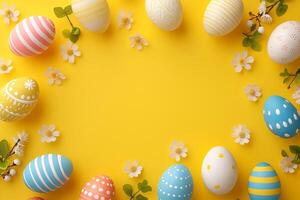 Cute Easter mockup. Plain bright table with Easter decor. photo