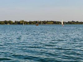 View of a yacht on Lake Palic in Serbia photo