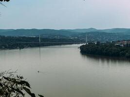 View of the Freedom Bridge from the Petrovaradin Fortress, Novi Sad, Serbia photo