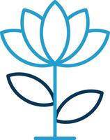 loto flor línea azul dos color icono vector