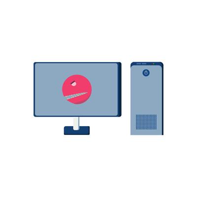 illustration of a virus attacking a computer displayed on a monitor with flat style for your design