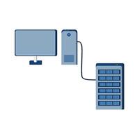 flat illustration of a computer connected to a server with a cable to complement your design vector