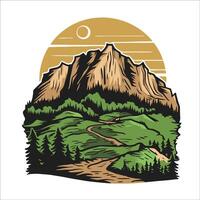 design of a bold and adventurous mountain landscape with sunset vector