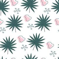 Tropical pattern of leaves and simple geometric shapes. Seamless pattern with exotic leaves in pastel colors. Background summer design for textiles. vector