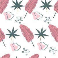 Tropical pattern of leaves and simple geometric shapes. Seamless pattern with exotic leaves in pastel colors. Background summer design for textiles. vector