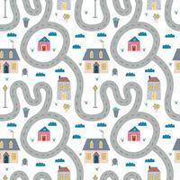 Road map with houses seamless pattern vector