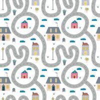 Road map with houses seamless pattern vector