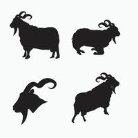 angora goat silhouette set isolated on white - goat, sheep, lamb logo emblem or button icon silhouette - mammal, animal icon - flat cartoon style vector