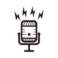 Clásico silueta micrófono con relámpago firmar para transmitir o podcast logo o icono vector