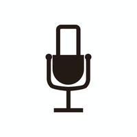 silhouette of simple line art microphone - line art microphone for broadcast or podcast simple line art microphone logo or icon isolated on black circle vector