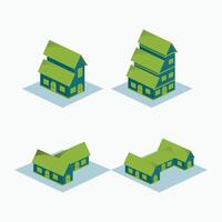 isometric building - two storey house, three level house, T and H shape House - flat cartoon style vector