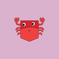 Cute Crab T-shirt Pocket Design Print, Cute red crab , Crab Icon Design, Cute sea animal crab , Crab T shirt Design, Crab pocket design, Crab Generic Flat icon, Cute Cartoon Red Crab, Happy Cartoon vector