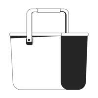 Bucket with handle black and white 2D line cartoon object. Work supplies. Container for dry and liquid materials isolated outline item. Household equipment monochromatic flat spot illustration vector