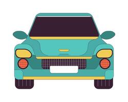 Car model front view 2D linear cartoon object. Comfortable auto with dark windshield isolated line element white background. Driving automobile along road color flat spot illustration vector