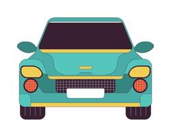 Car model front view 2D linear cartoon object. Comfortable auto with dark windshield isolated line element white background. Driving automobile along road color flat spot illustration vector