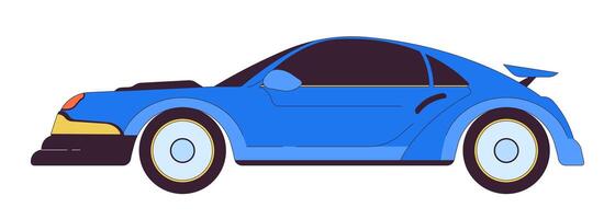 Fast racing car 2D linear cartoon object. Extreme driving leisure. Powerful sports vehicle model isolated line element white background. Transport racing color flat spot illustration vector