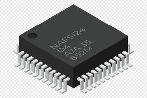 Microchip computer electronic component. Microchip icon. Isometric microchip. Computer processor technology. Micro processor. illustration vector