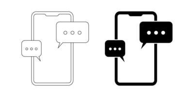 outline silhouette Chatting messaging smartphone icon set isolated on white background vector