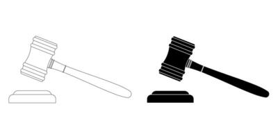 outline silhouette judge gavel icon set isolated on white background vector