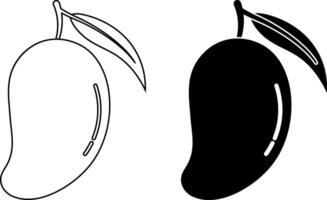 outline silhouette mango fruit with leaf icon set vector