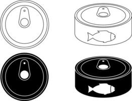 outline silhouette canned fish icon set vector