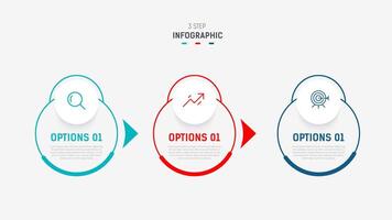 Three Step Infographic label design template with line icons. process steps diagram, presentations, workflow layout, banner, flow chart, info graph illustration. vector