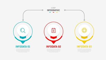 Three Step Infographic label design template with line icons. process steps diagram, presentations, workflow layout, banner, flow chart, info graph illustration. vector