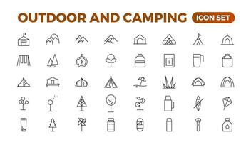 Food and nutrition, Outdoor and camping icon set vector