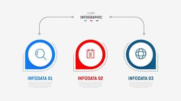 Three Step Infographic label design template with line icons. process steps diagram, presentations, workflow layout, banner, flow chart, info graph illustration. vector