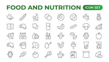 Food and nutrition, Outdoor and camping icon set vector