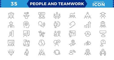 People and teamwork line icons set. Business teamwork, team building, work group and human resources,Business teamwork, human resources, meeting, partnership, meeting, work group, success - stock vector