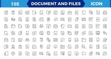 Set of file and document Icons. Simple line art style icons pack. illustration, such as files, checkmark, find, search, paper. vector