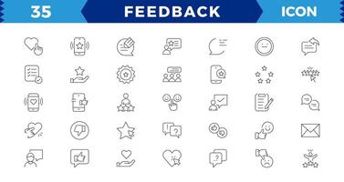 Feedback thin line Icons set.,Feedback Outline Icon Collection. Thin Line Set contains such Icons as Rating, Testimonials,Satisfaction and more. Simple web icons set. vector