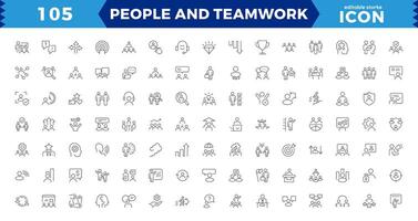 People and teamwork line icons set. Business teamwork, team building, work group and human resources,Business teamwork, human resources, meeting, partnership, meeting, work group, success - vector