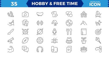 Hobby and free time thin line icons set ,pixel perfect icon vector