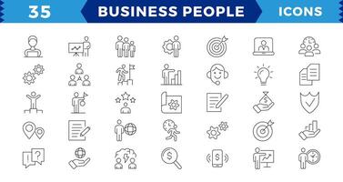 Business people Pixel perfect icons, outline icon collection,Businessman outline icons collection. Teamwork, human resources, meeting, partnership,Editable Stroke. vector