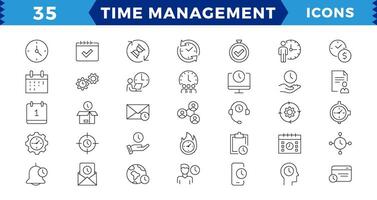 Time management. Linear icon collection. Editable stroke.time management icon set line design blue. Time, manager, icon, development, vector