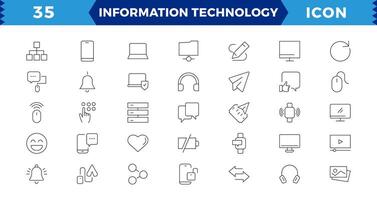 Information Technology icon set. Containing cloud computing, IT manager, big data, data analytics, internet, network security and more. vector