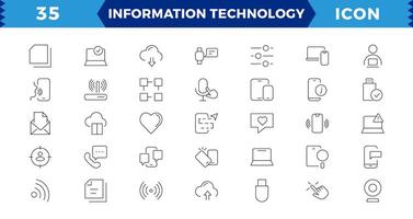 información tecnología icono colocar. conteniendo nube informática, eso gerente, grande datos, datos analítica, Internet, red seguridad y más. íconos recopilación. vector