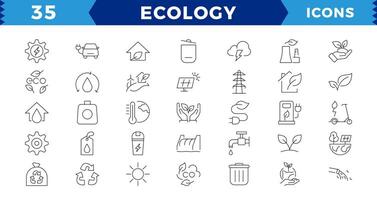 eco simpático relacionado Delgado línea icono conjunto en mínimo estilo. lineal ecología iconos ambiental sustentabilidad sencillo símbolo. editable ataque, píxel Perfecto. vector