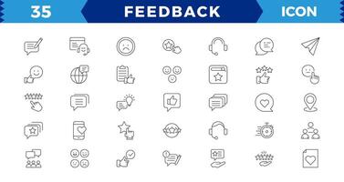 Feedback thin line Icons set.,Feedback Outline Icon Collection. Thin Line Set contains such Icons as Rating, Testimonials,Satisfaction and more. Simple web icons set. vector