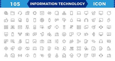 información tecnología icono colocar. conteniendo nube informática, eso gerente, grande datos, datos analítica, Internet, red seguridad . vector