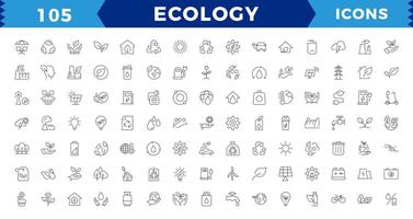 eco simpático relacionado Delgado línea icono conjunto en mínimo estilo. lineal ecología iconos ambiental sustentabilidad sencillo símbolo. editable ataque, píxel Perfecto. vector