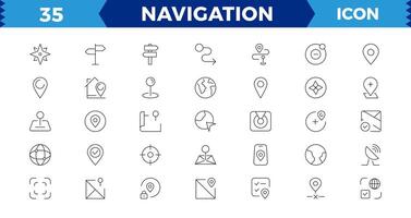 navegación icono,ubicación icono colocar. conteniendo mapa, mapa alfiler, GPS, destino, direcciones, distancia, lugar, navegación y habla a iconos vector