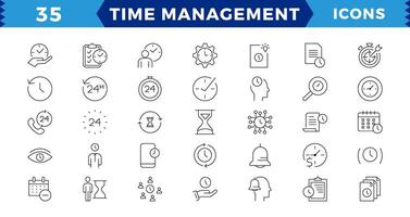 Time management. Linear icon collection. Editable stroke.time management icon set line design blue. Time, manager, icon, development, vector