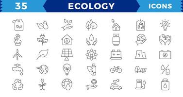 Eco friendly related thin line icon set in minimal style. Linear ecology icons. Environmental sustainability simple symbol. Editable stroke, Pixel Perfect. vector